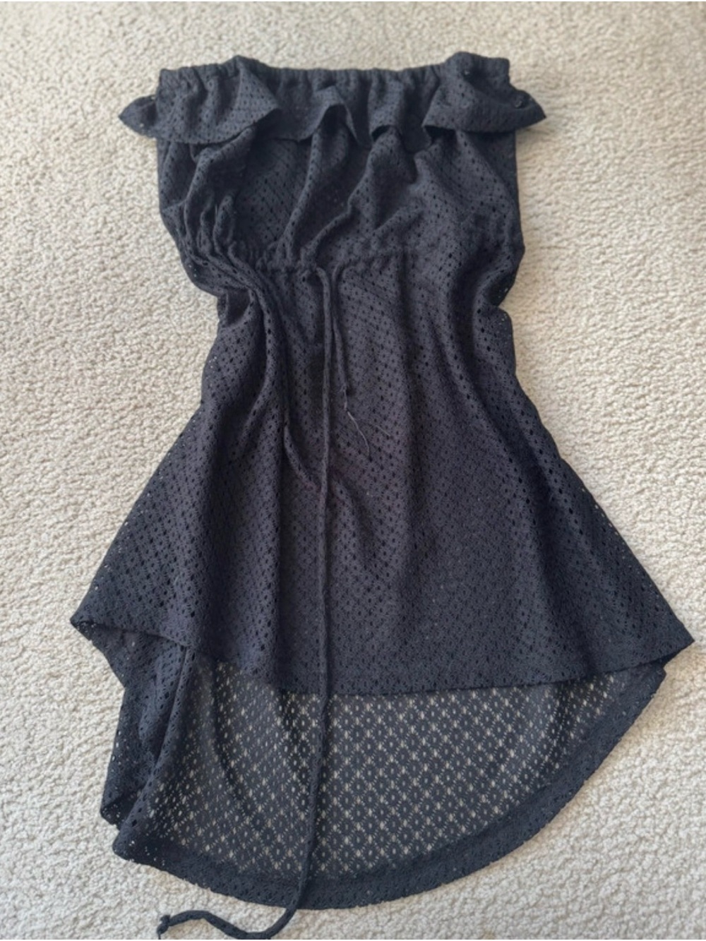 Vintage 2000s OP Black Off-Shoulder Eyelet High-Low Beach Coverup y2k